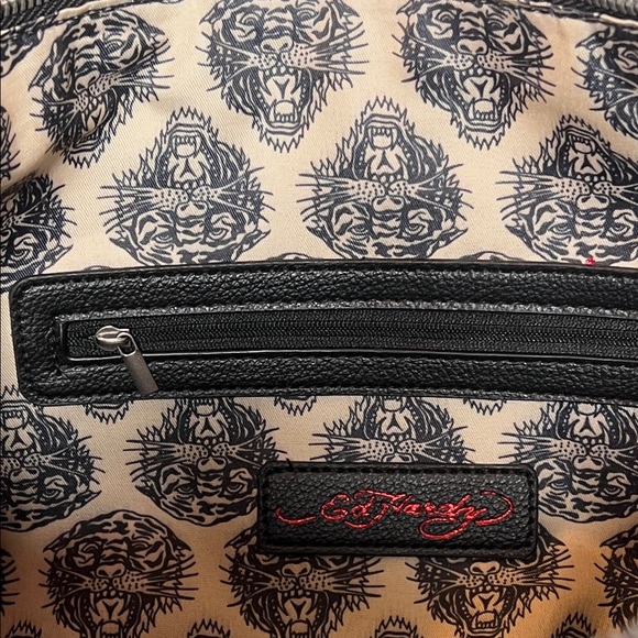 Ed Hardy Light Blue and Black Embroidered Skull & Rose Shoulder Bag - Picture 11 of 12